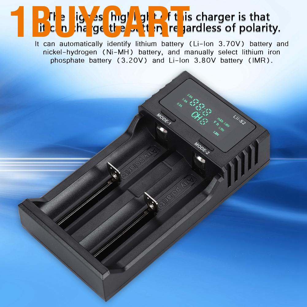 1buycart LiitoKala Lii-S2 DC 5V2A 智能電池充電器雙槽帶電量顯示