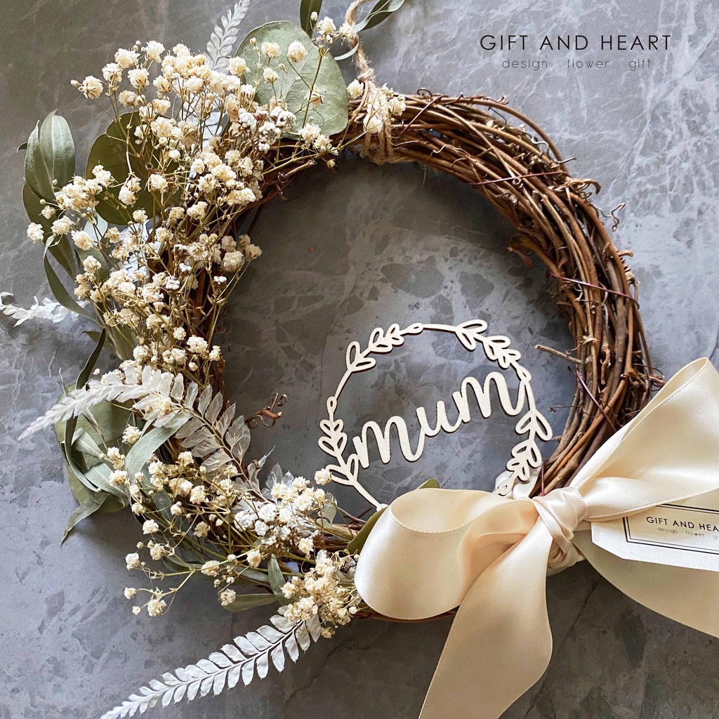 Gift Heart 禮心工作室 森林系乾燥花環 For Mother 乾燥花永生花母親節禮物母親節花環 蝦皮購物