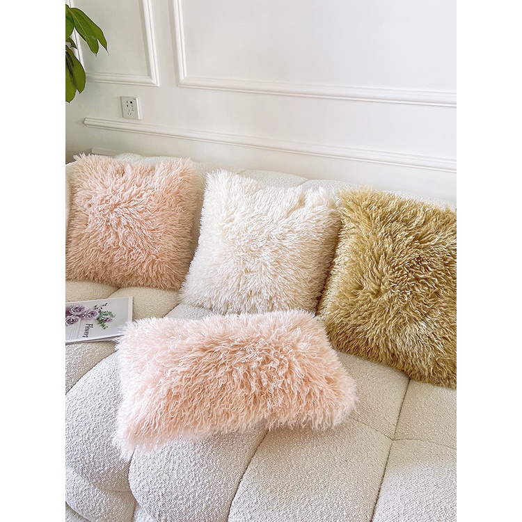 奶油ins風灘羊毛特級抱枕網紅客廳沙發靠包白色床頭毛毛靠墊毛絨