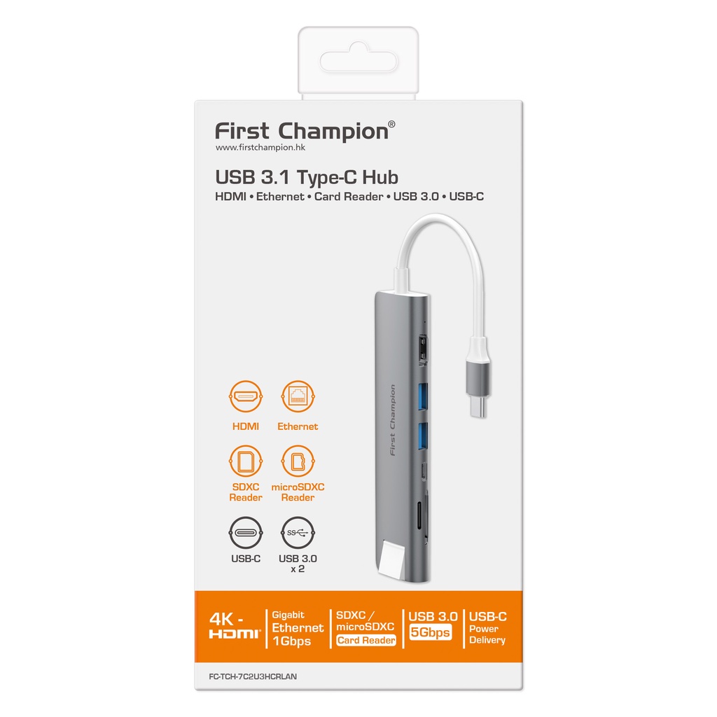 First Champion USB Type-C 集線器 7合1 with Gigabit Lan 灰色