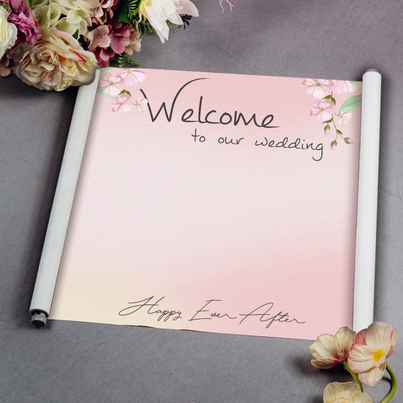 Chichi's 婚禮小物 客製化簽名綢-春天映像款 婚禮週邊 簽名布 客製姓名日期 鋁掛軸 粉色系 玫瑰花樣 典雅溫馨