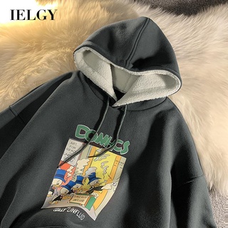 Ielgy 舒適毛衣男士韓版連帽連帽寬鬆動漫印花