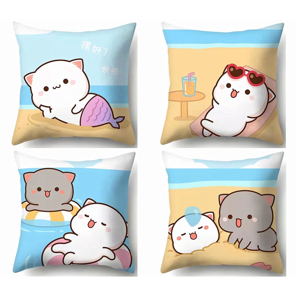 沙灘貓抱枕套40×40.45×45.50×50.60×60.70×70.可愛兒童房床頭裝飾抱枕套.