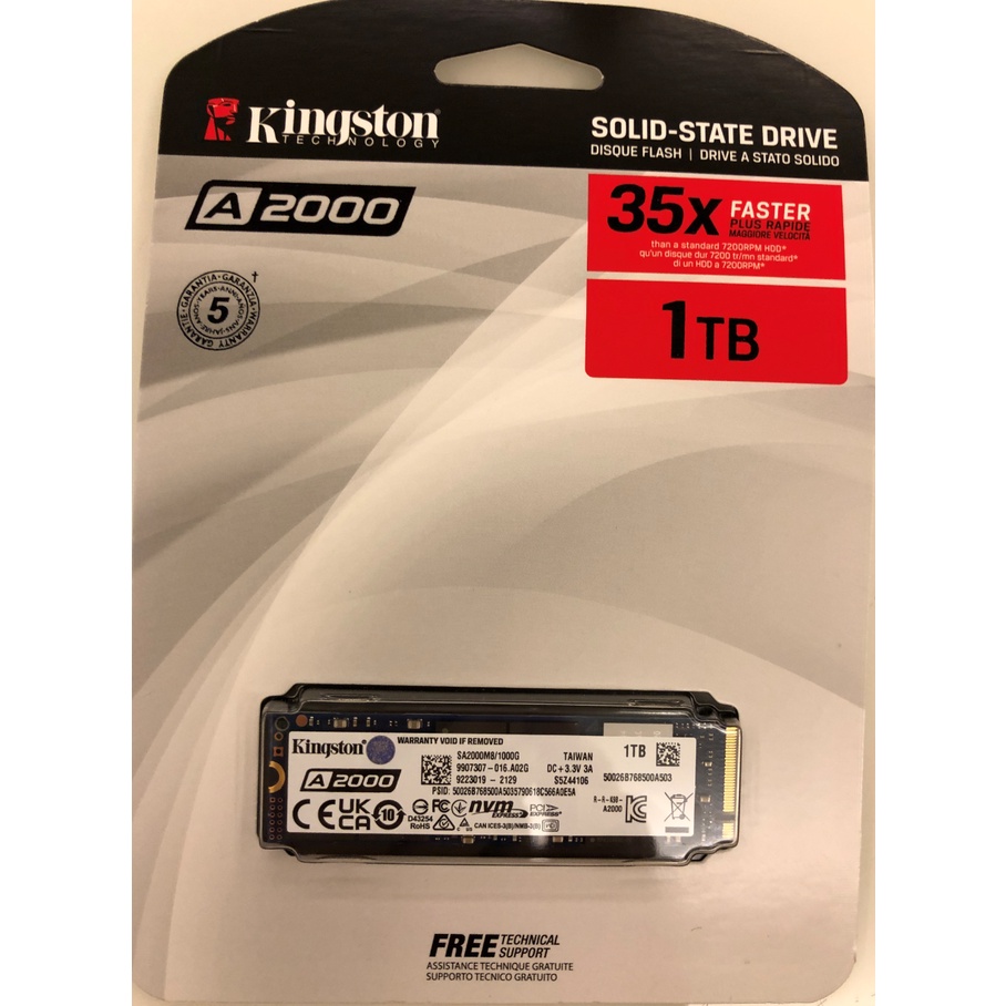 全新 Kingston 金士頓 A2000 1TB M.2 PCIe SSD固態硬碟