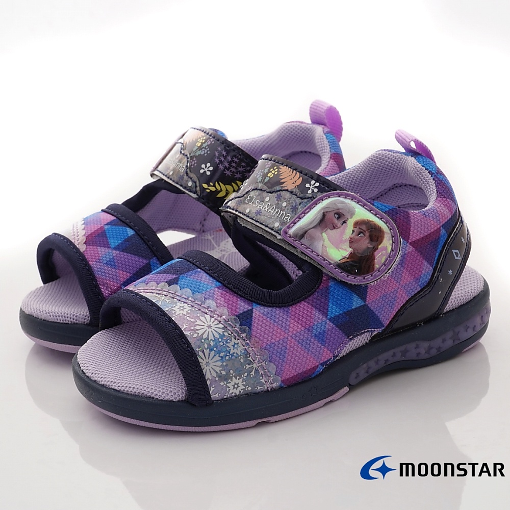 日本月星Moonstar機能童鞋 2E冰雪聯名電燈涼鞋款 12985藍(中小童段)