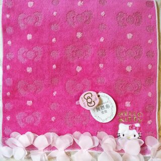 ㊣日本三麗鷗 Hello Kitty 凱蒂貓 純棉 無撚系使用 小方巾 小手帕 小毛巾