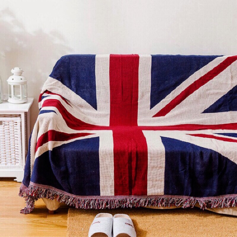 【台灣發貨】【ABS安伯家】LOFT工業風ZAKKA鄉村風單面英國國旗編織棉毯 沙發 毯 KR