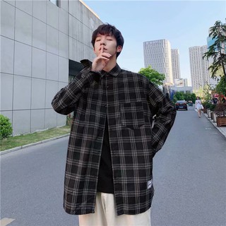 文藝範大尺碼長袖棉質格子襯衫 寬鬆外搭襯衫 男生復古時尚襯衫上衣 港仔格紋上衣襯衫潮牌街頭時尚（JH1832）【壹號站】
