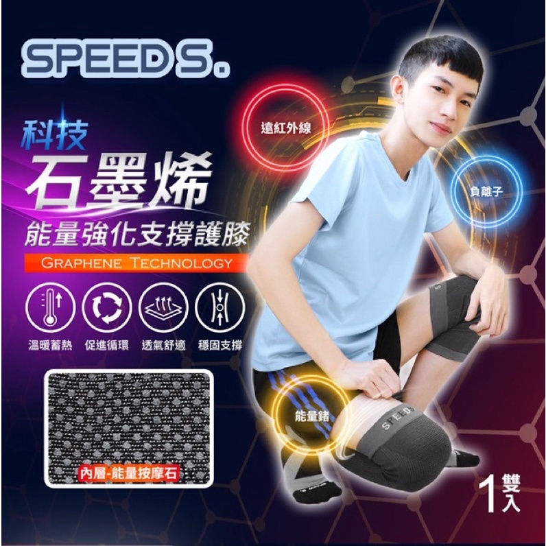 免運3倍蝦幣【SPEED S.】科技石墨烯能量強化支撐護膝-黑色/灰色