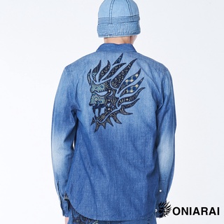 BLUE WAY 鬼洗 ONIARAI-藍摺繪古布側鬼長袖襯衫
