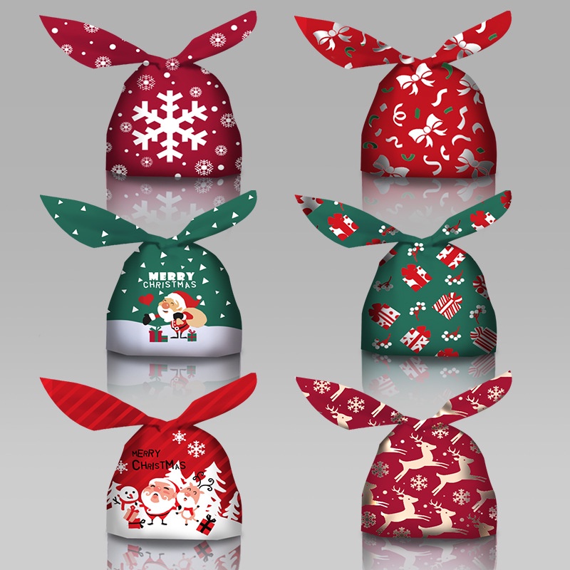 新款50入原創聖誕節兔子袋雪花酥牛軋糖包裝袋曲奇餅乾兔耳朵袋烘焙