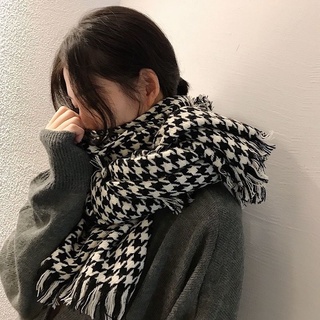 韓版新款保暖圍脖粉色格子毛絨圍脖圍巾女冬季百搭加厚保暖長款針織圍脖百搭學生圍脖