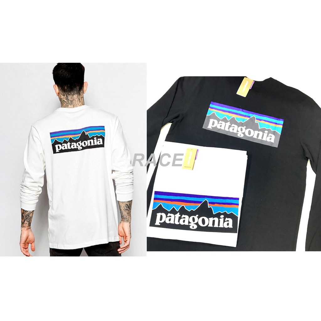 【RACE】PATAGONIA P-6 LOGO T-Shirt T恤 長袖 長T 薄長T恤 衛衣 山景 基本款 白 黑