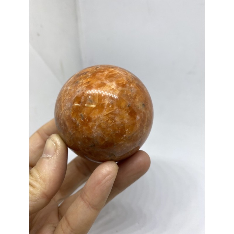D2286天然水晶原礦/太陽石球#濃郁橘色 直徑約：55.1mm 重量約：237g
