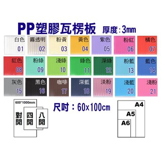 人氣】塑膠PP瓦楞板3mm(100x60cm)PP塑膠板PP板造型板彩色板(5mm塑膠PP瓦楞板100*60cm)