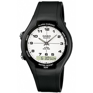 【CASIO】經典簡約商務型雙顯錶-數字白面(AW-90H-7B)正版宏崑公司貨