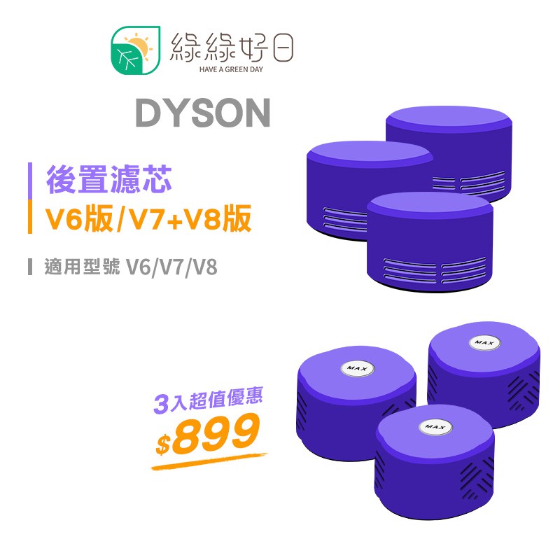 綠綠好日 副廠 Dyson V6 / V7 / V8 / V10 SV12 後置濾網 HEPA過濾網 濾芯【三入組】