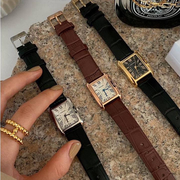 Layla acc韓國 || 現貨 || 羅馬字母方錶 -- 多色 氣質 透明 優雅 方型 手錶 皮錶帶