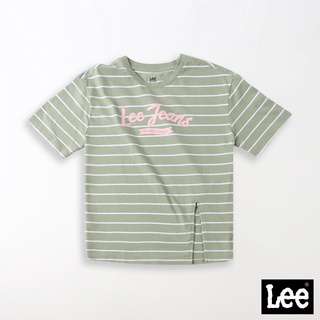 Lee 開岔設計條紋短袖T恤 女 Modern 灰湖綠LL220207152