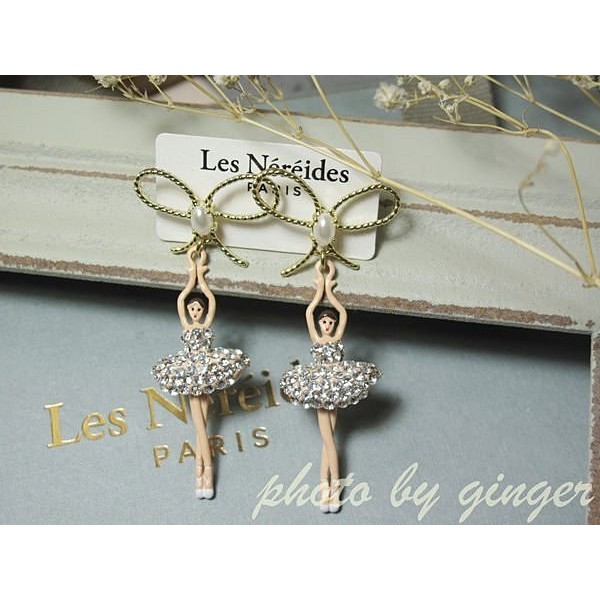 【ginger】Les Nereides (現貨)閃亮銀色奧地利水鑽蝴蝶結芭蕾耳環