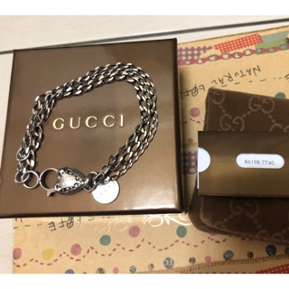 GUCCI稀有經典款 家徽 三鍊鍍釕手鍊 純銀925手鍊~專櫃真品 超美品