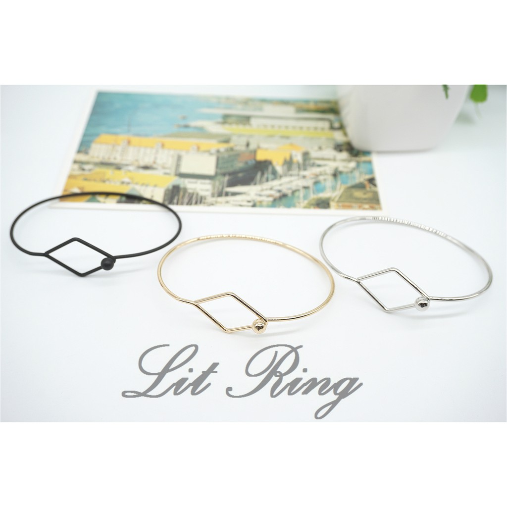 【Lit Ring】細圈鏤空菱形手環。簡約 細手環 設計 C圈 手鐲 金色 銀色 黑色 飾品 情侶 情人節禮物 首飾