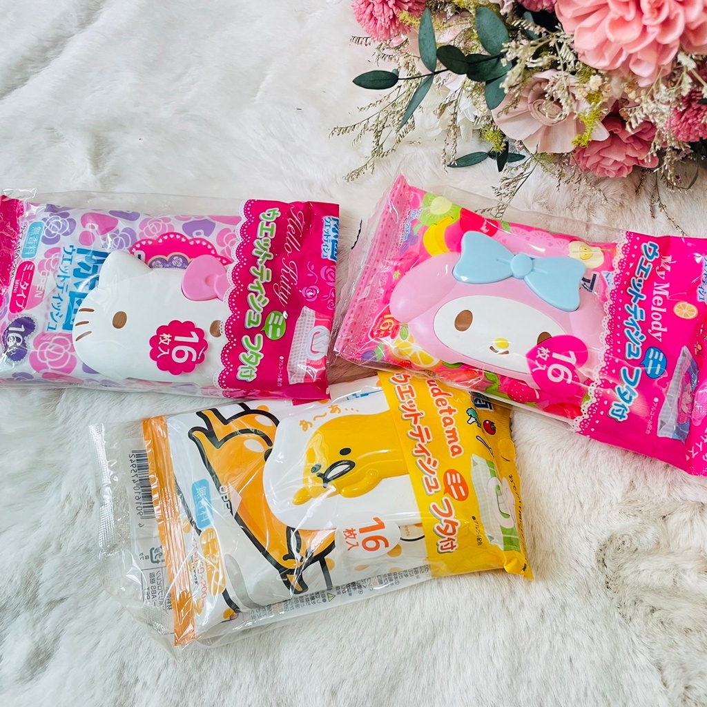 《現貨》日本三麗鷗 正版 凱蒂貓 蛋黃哥 美樂蒂 消毒抗菌濕紙巾+造型蓋16枚 濕紙巾 蓋子可重複使用
