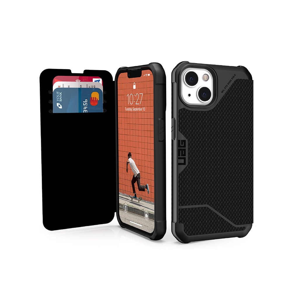 UAG iPhone 13 13 Pro 翻蓋式耐衝擊保護殼-軍用黑