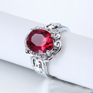 豪華紅色鋯石空心戒指女士婚禮宴會宴會魅力優雅配飾珠寶禮物