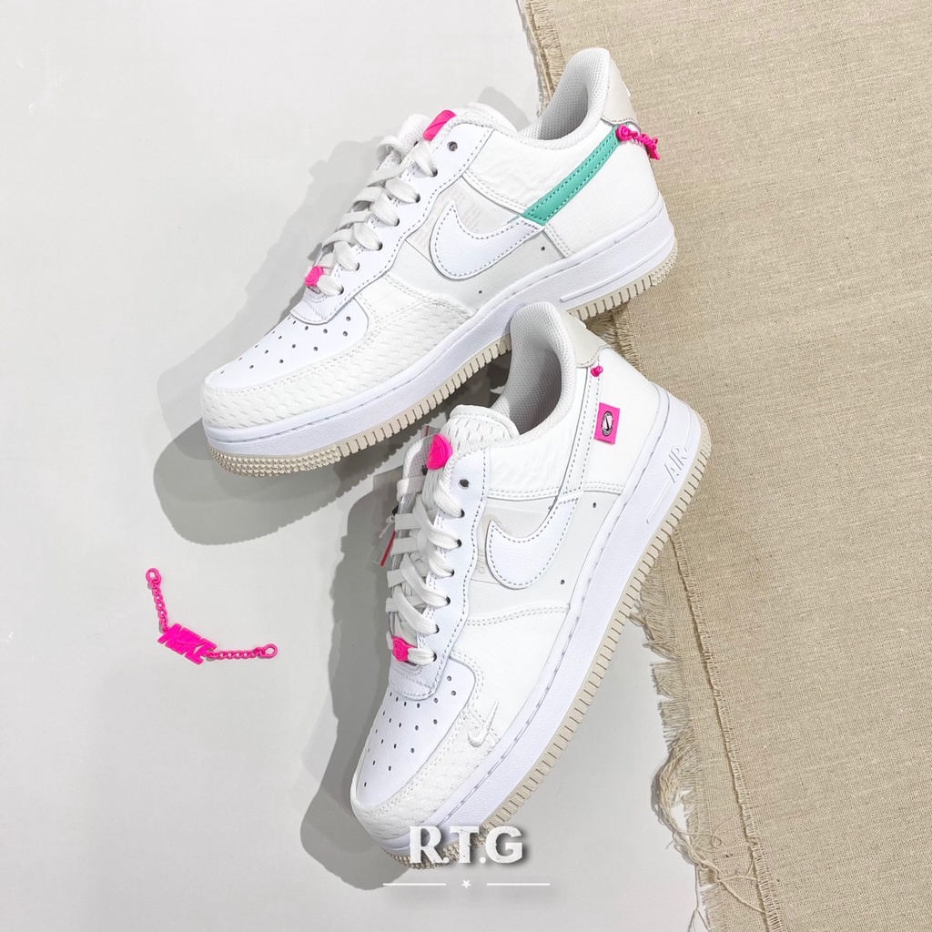 【RTG】NIKE W AIR FORCE 1 07 白粉綠 奶油 粉鍊 解構 編織感 小標 女鞋 DX6061-111