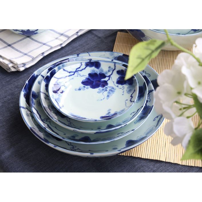 日本製 藍染葡萄 古色古香 釉下彩 三角盤 三角缽 炸物盤 前菜盤 盛裝有湯汁菜色 盤 缽
