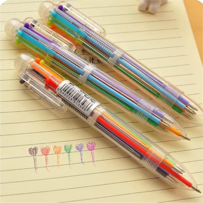 多色圓珠筆 十色筆 六色筆 八色筆 原子筆 中性筆 多功能按動伸縮彩色油筆6支筆芯