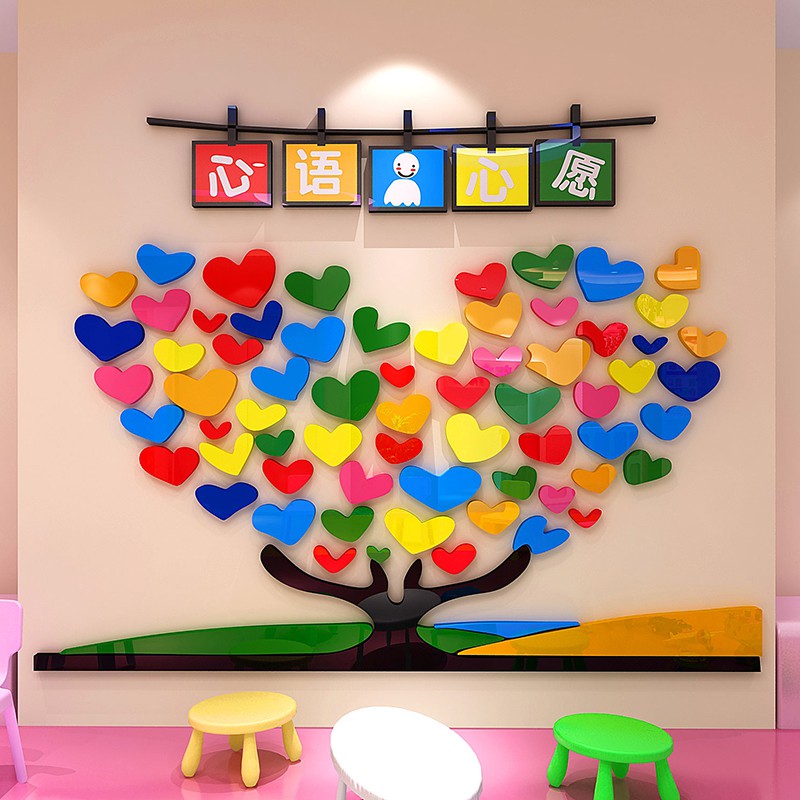 現貨¤▥幼兒園墻面裝飾許心愿樹背景墻貼紙壁畫培訓機構班級教室布置創意