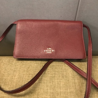 Coach WOC 荔枝紋皮革 可拆式背帶/斜/側背包(附購證）