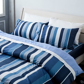 戀家小舖 台灣製床包 單人床包 床單 100%精梳棉 簡潔休閒藍 床包枕套組 40支精梳棉