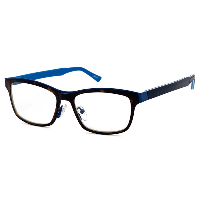 光學眼鏡 知名眼鏡行 (回饋價) - 薄鋼鏡框+複合材質鏡腳 玳瑁茶+藍框雙色設計 15247光學鏡框