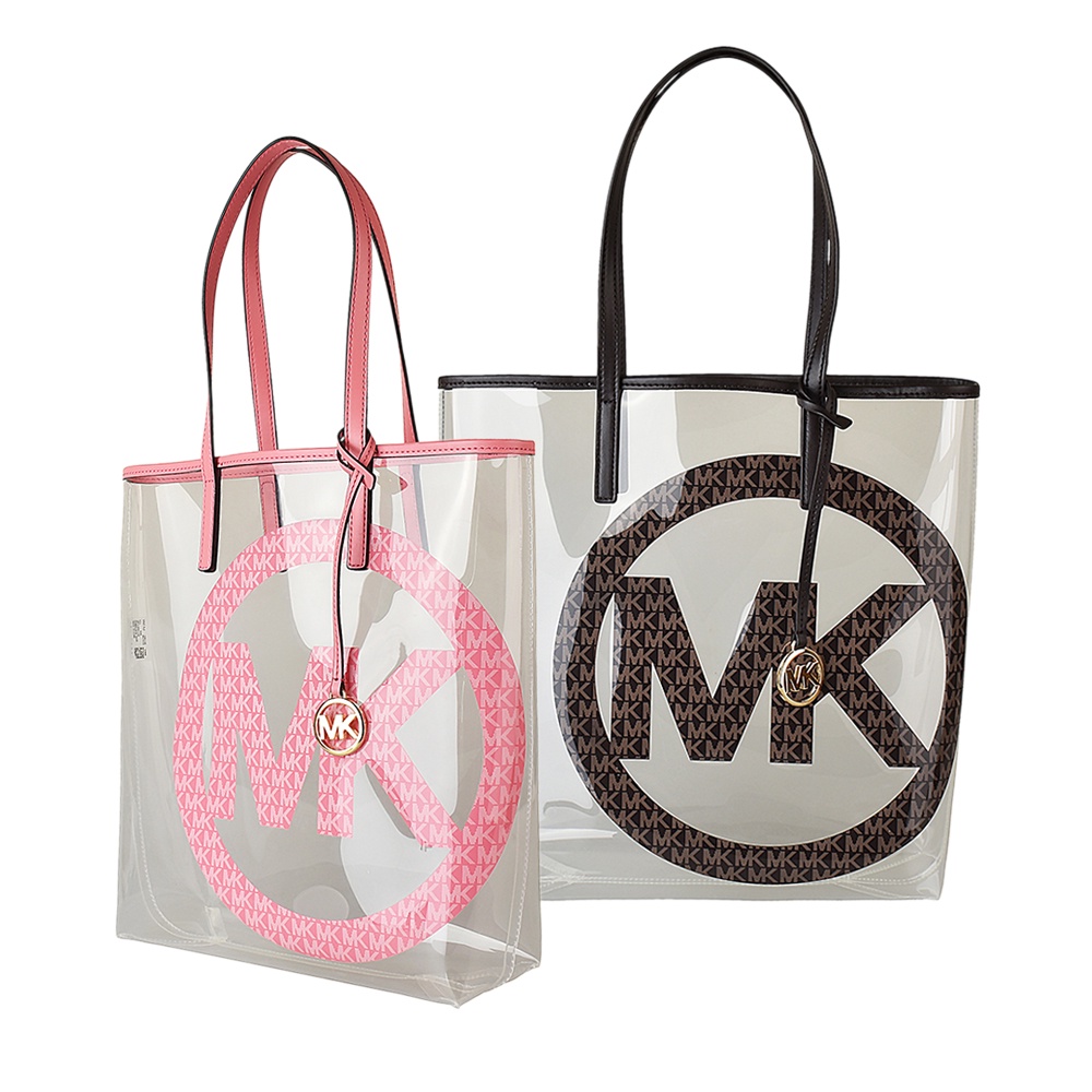 MK MICHAEL KORS THE MICHAEL 字母大LOGO PU滾邊牛皮透明肩背托特包(兩色)