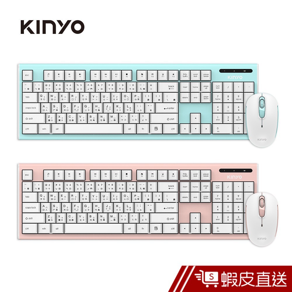 KINYO 馬卡龍 無線鍵鼠 無線鍵盤 巧克力鍵盤 無線滑鼠 隨插即用 粉  藍 GKBM-883  現貨 蝦皮直送