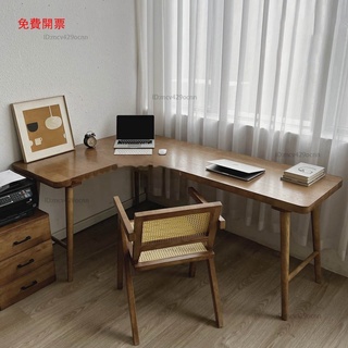 Mona家居免運轉角書桌書架組合實木家用學生角落電腦桌書房兒童原木拐角寫字臺Y2
