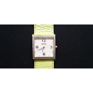 手錶 FOLLI FOLLIE 女錶 綠色 方形鑽錶 真皮腕錶 皮帶錶...........不二價!