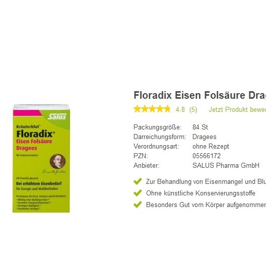 德國 Salus 天然草本鐵元+葉酸錠 Floradix 綠款84錠