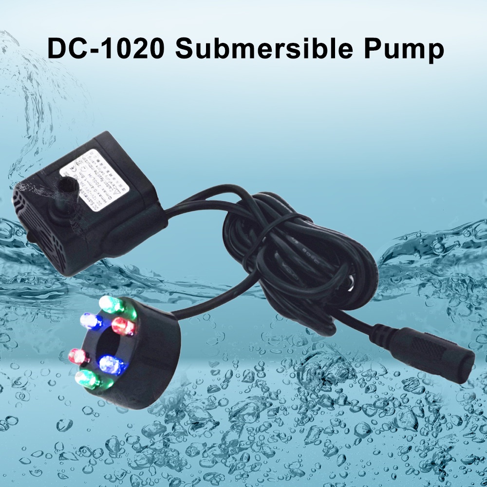 Dc5.5-12v 3W 1020 帶 6 個穿孔防水 LED 燈七彩燈直流水泵