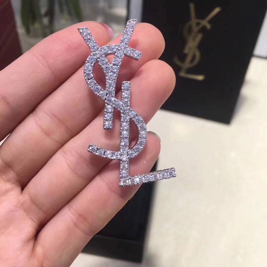 經典款推薦聖蘭ysl胸針字母滿鉆男女同款別針飾品 蝦皮購物