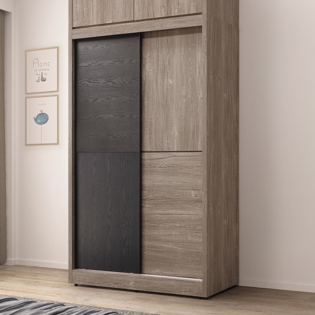 23 GoGo購 波爾多灰橡色雙色木心板4x7尺推門衣櫥 衣櫃 SY120-04