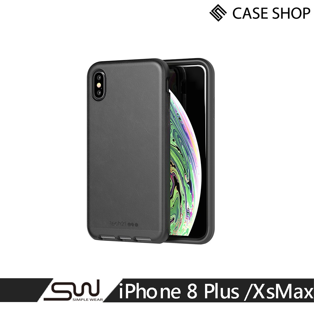 【英國Tech 21】超衝擊EVO LUXE防撞軟質皮紋保護殼-iPhone 7 / 8 Plus / Xs Max 黑