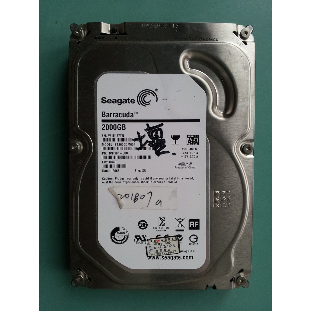 故障 Seagate希捷 3.5吋 2TB(2000GB) SATA硬碟 ST2000DM001 1CH164-300