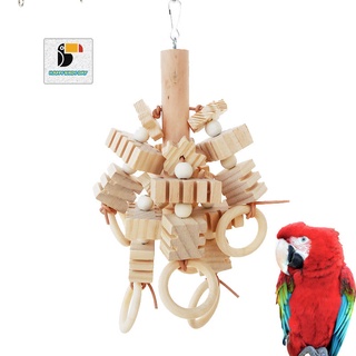 【快樂鳥日子】圈圈木頭塔~積木組合啃咬串｜中大型鸚鵡玩具｜鳥用品｜天然原木材質製成