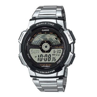 【CASIO 卡西歐】世界地圖電子錶 不鏽鋼款 AE-1100WD-1AVSDF