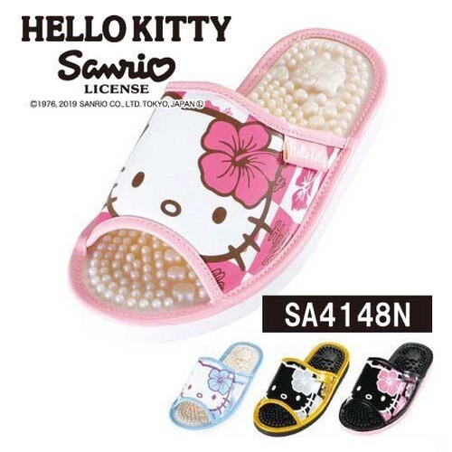 女生宿舍☆凱蒂貓_Hello Kitty~日本SANRIO三麗鷗 室內按摩拖鞋-扶桑花頭飾Kitty(尺寸M~L)