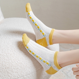 小清新黃色襪子 檸檬船襪 文藝校園學生可愛短筒襪子 透氣女襪 吸汗棉襪